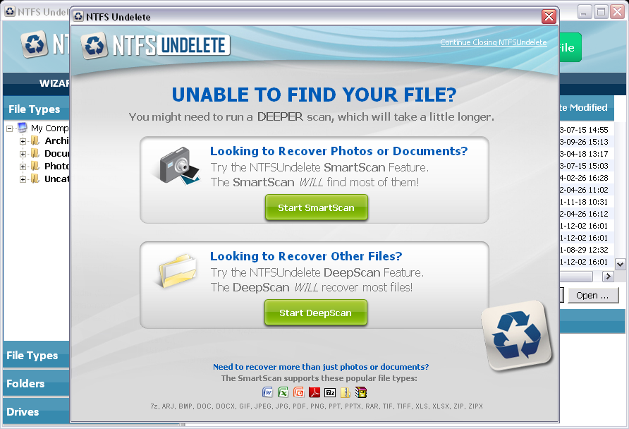 NTFS Undelete recovery modes